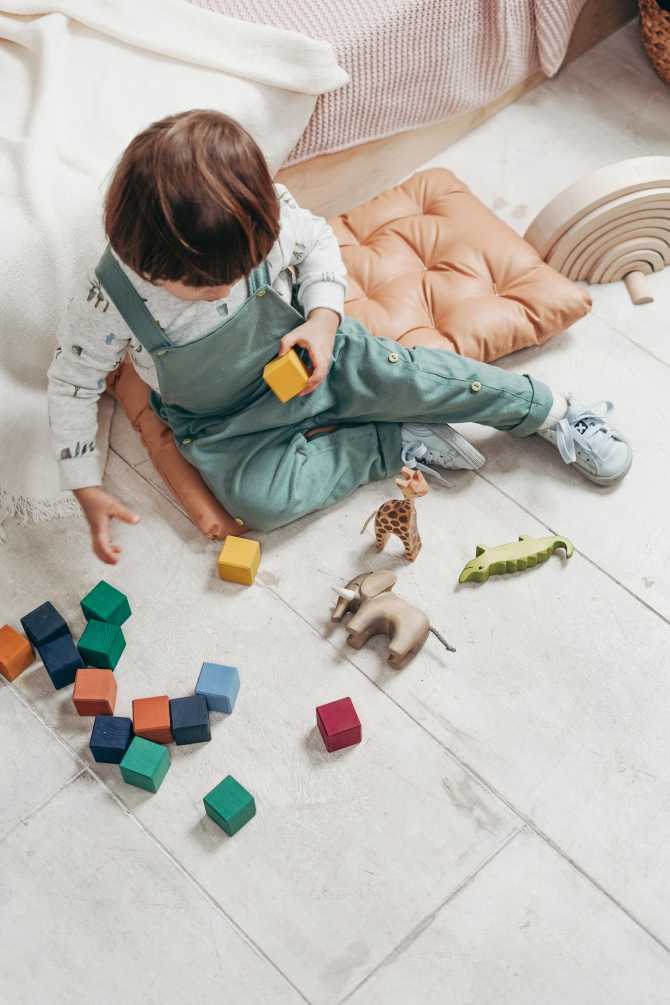 Young child playing with blocks
